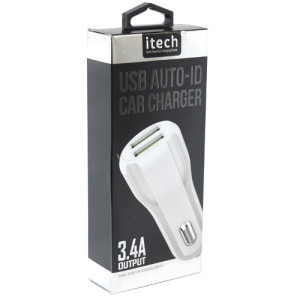 iTech 3400mAh Auto-ID 2 USB Car Charger MicroUSB White