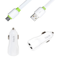 iTech 3400mAh Auto-ID 2 USB Car Charger MicroUSB White