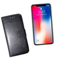 Kunstleder Bookstyle Tasche mit Lasche für iPhone X (10) Schwarz