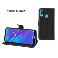 Kunstleder Bookstyle Tasche mit Lasche für Huawei Y7 2019 in Schwarz