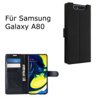 Kunstleder Bookstyle Tasche mit Lasche für Samsung Galaxy A80 in Schwarz