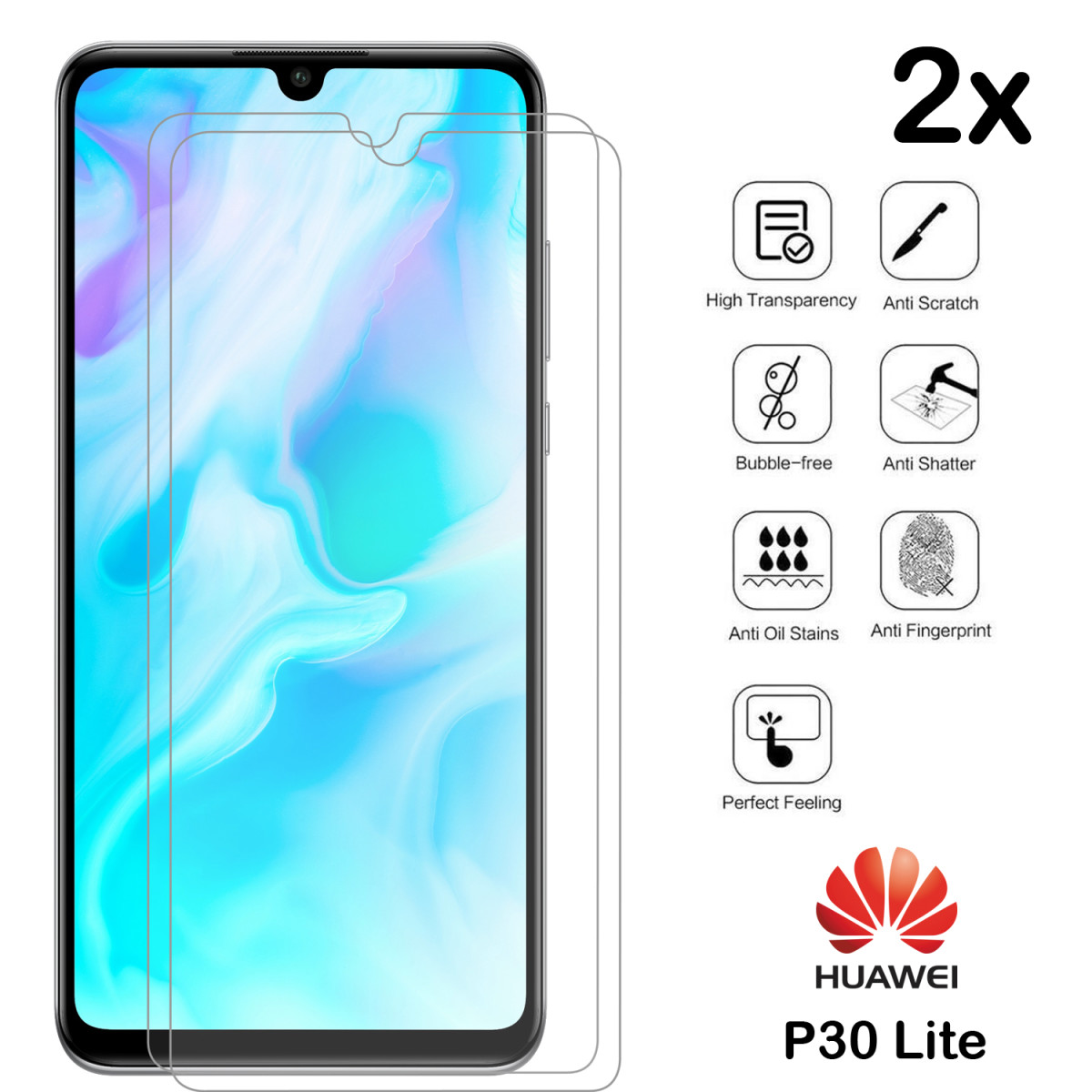 2x Panzerglas für Huawei P30 Lite