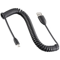 MicroUSB Spiralkabel Ladekabel Schwarz