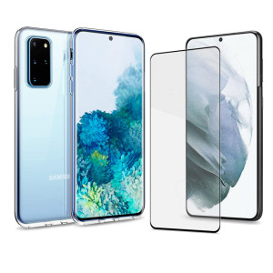 Ultra Dünne TPU Silikon Hülle in Transparent für Samsung Galaxy S20 Plus mit 5D Schutzglas