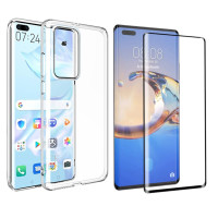 Ultra Dünne TPU Silikon Hülle in Transparent  für Huawei P40 Pro  mit 5D Schutzglas