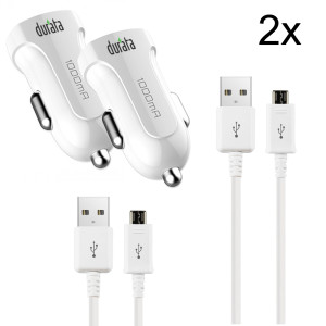 Durata USB KFZ Adapter 1000 mAh Weiss mit Micro Kabel 2x