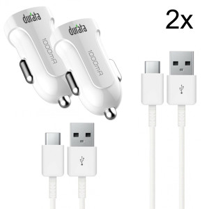 Durata USB KFZ Adapter 1000 mAh Weiss mit Typ-C Kabel 2x