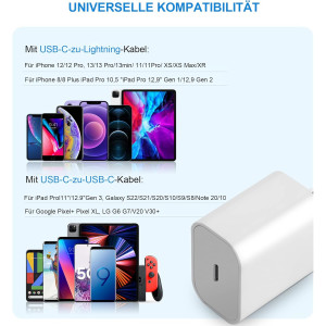 20W USB-C Power Adapter Schnellladegerät für iPhone Samsung