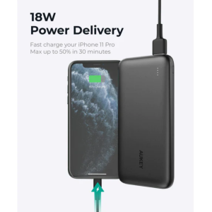 AUKEY PB-N73S 18W PD USB C Tragbares Ladegerät Schwarz 10000mAh