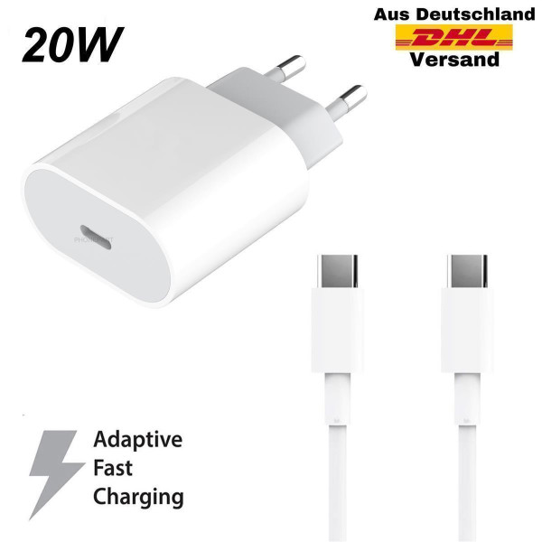 20W USB-C Power Adapter + 1m Kabel Schnellladegerät für iPhone Samsung