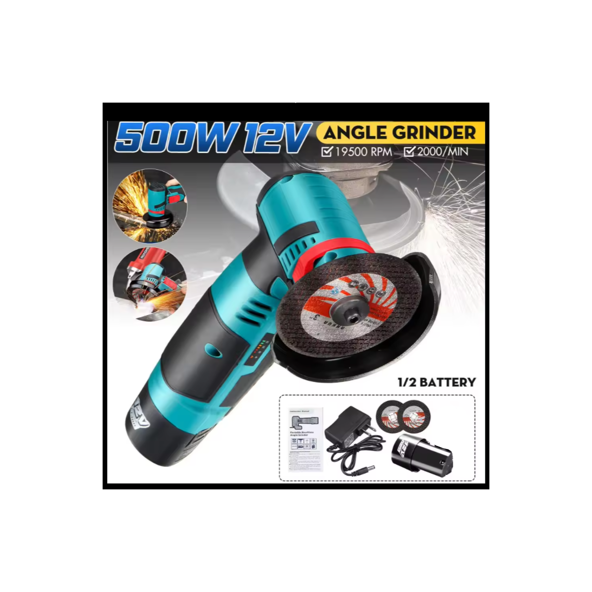 500W Portable Brushless Angle Grinder