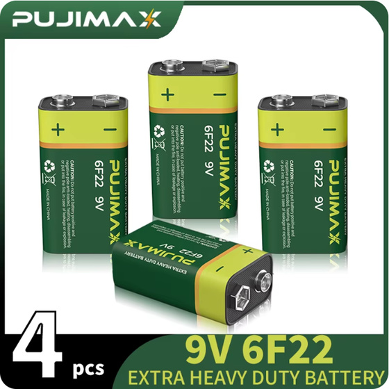 4x PUJIMAX 4PCS 9V Zink-Carbon Batterie 6F22 fr Mikrofon, Rasierer, Spielzeug