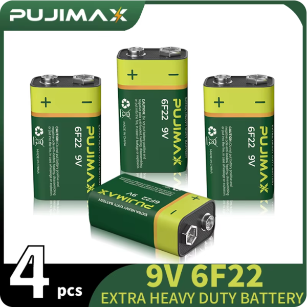 4x PUJIMAX 4PCS 9V Zink-Carbon Batterie 6F22 für Mikrofon, Rasierer, Spielzeug