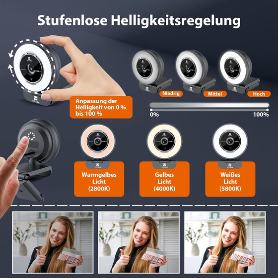 VITADE 1080P Webcam mit Ringlicht & Fernbedienung ? Autofokus & Sichtschutz