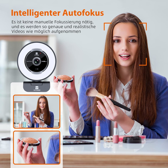 VITADE 1080P Webcam mit Ringlicht & Fernbedienung ? Autofokus & Sichtschutz