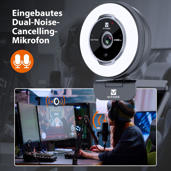 VITADE 1080P Webcam mit Ringlicht & Fernbedienung ? Autofokus & Sichtschutz