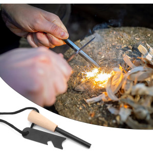 Magnesium Feuerstahl Feuerstarter mit Holzgriff für Outdoor Survival, 21.000 Zündungen