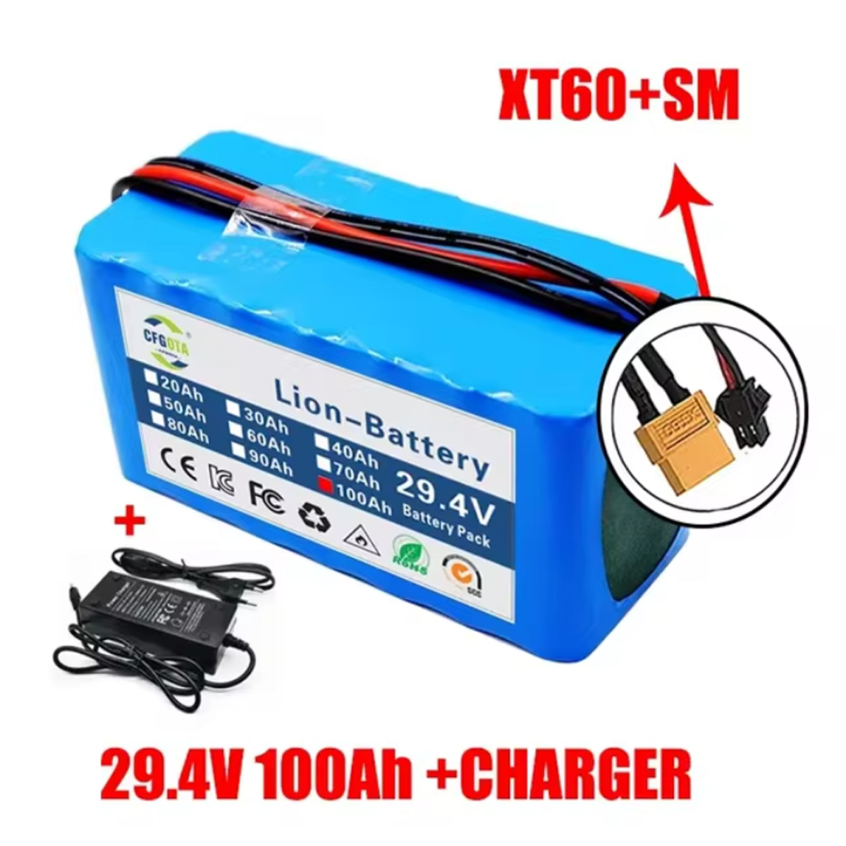 29,4V Li-Ionen E-Bike Batterie 100Ah mit 54.6V...