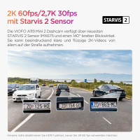 VIOFO Dashcam A119 Mini 2 + HK4 Hardwire Kit, 2.7K HDR, Nachtsicht, Wi-Fi, GPS