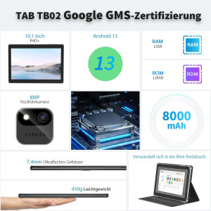 10" Tablet, Android 13, 12GB+256GB, 8000mAh, 5G WiFi, IPS, Schwarz