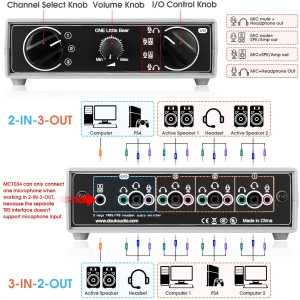 Mini 3-Wege Audio Umschalter für Kopfhörer Mikrofon Lautsprecher 3,5mm