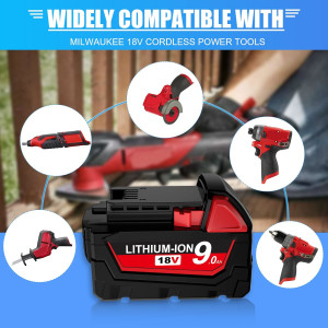 9.0Ah 18V Ersatzakku für Milwaukee M18, kompatibel mit 48-11-1850, 9000mAh