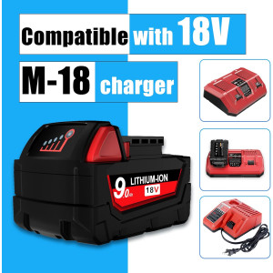 9.0Ah 18V Ersatzakku für Milwaukee M18, kompatibel mit 48-11-1850, 9000mAh