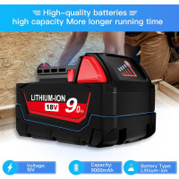 9.0Ah 18V Ersatzakku für Milwaukee M18, kompatibel mit 48-11-1850, 9000mAh