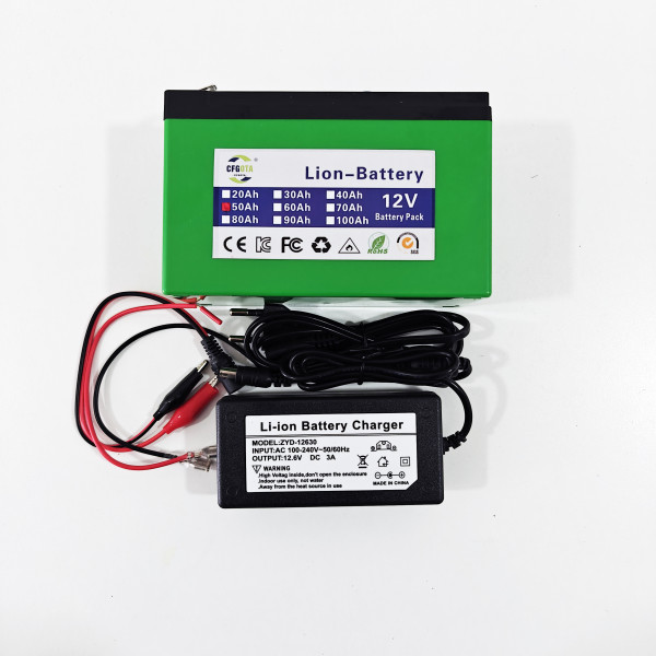 12V 50Ah LiFePO4 Lithium-Batterie 18650 + Ladegerät für Solar & E-Fahrzeuge