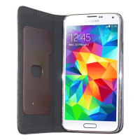 Chiccase Echt Leder Slim Bookstyle Talsche für Samsung G900F Galaxy S5 Braun